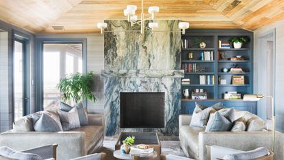 Marble fireplace in living room